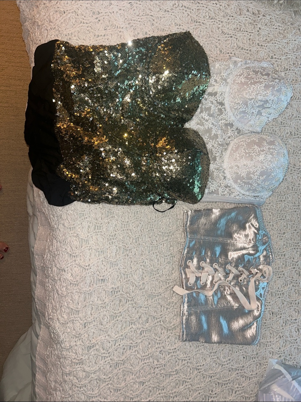 silence + noise Green and Gold Sequin Bandeau Top